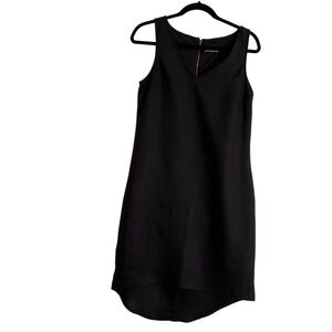 Cynthia Rowley 100% Linen Dress Sz6 Black Sleeveless High Low Classic Minimalist